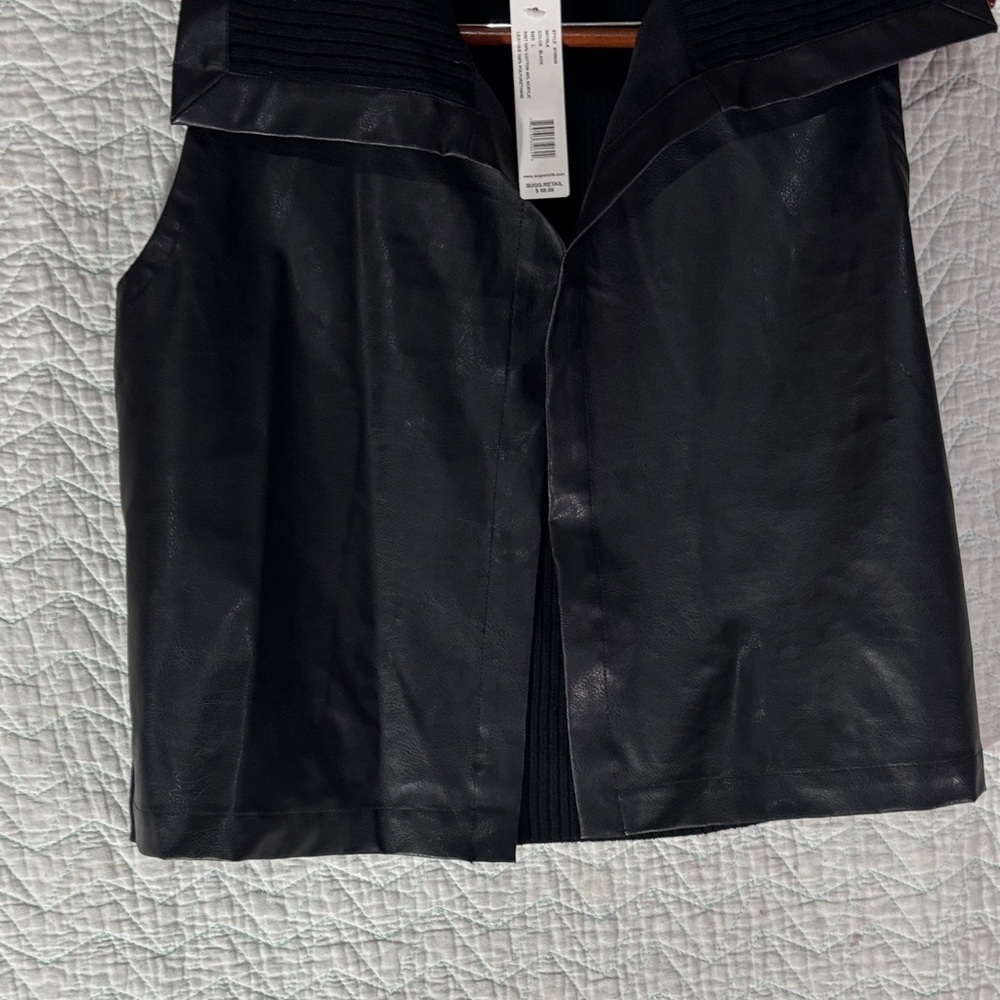 August Silk Classic Black Vest Sweater back and vegan leather front - Picture 6 of 11